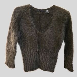Vintage Y2K Express RARE Angora Rabbit Hair Fuzzy Sweater, V-Neck Brown, Size M